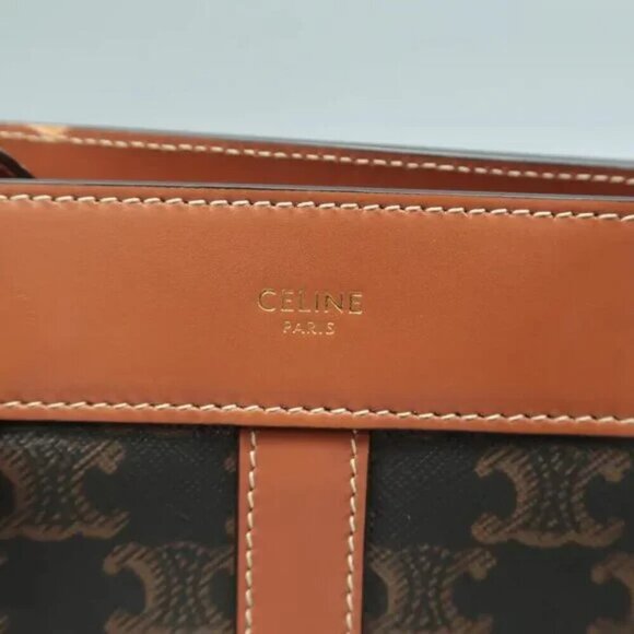 100% Authentic CELINE Cabas Brown Canvas Shoulder Bag 1440-081324 - Picture 10 of 12